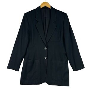 Vintage 80s 90s Lands' End‎ Black Wool Blazer Jacket Women's 10 Made in USA